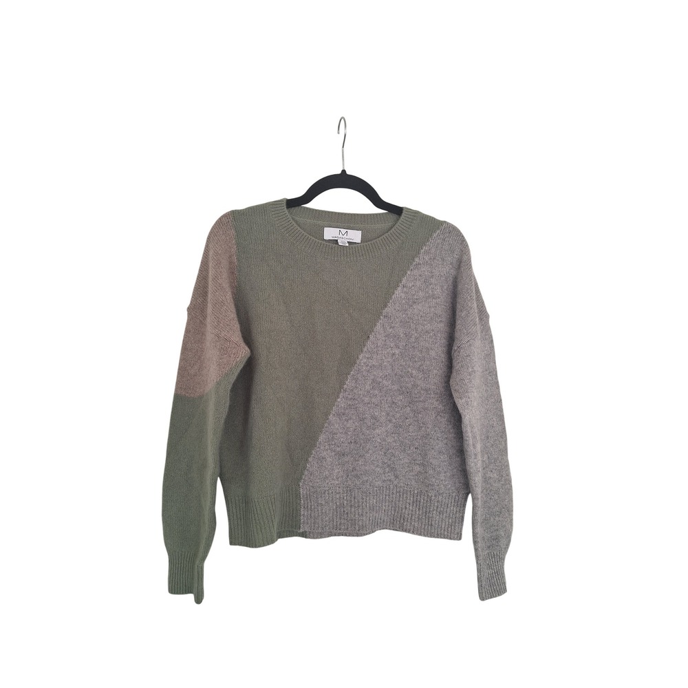 Magaschoni Womens 100% Cashmere Colorblock Sweater Green Pink Gray Size M